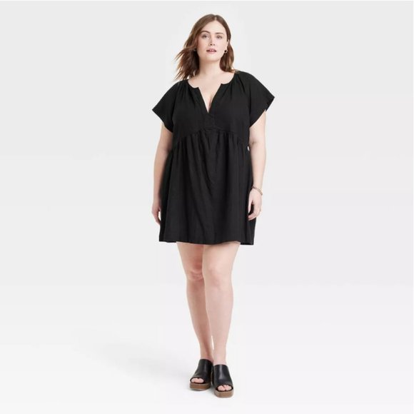 Universal Thread Dresses & Skirts - Universal Thread Women's Short Sleeve Linen Mini Shift Dress - Black Size 1X NWT